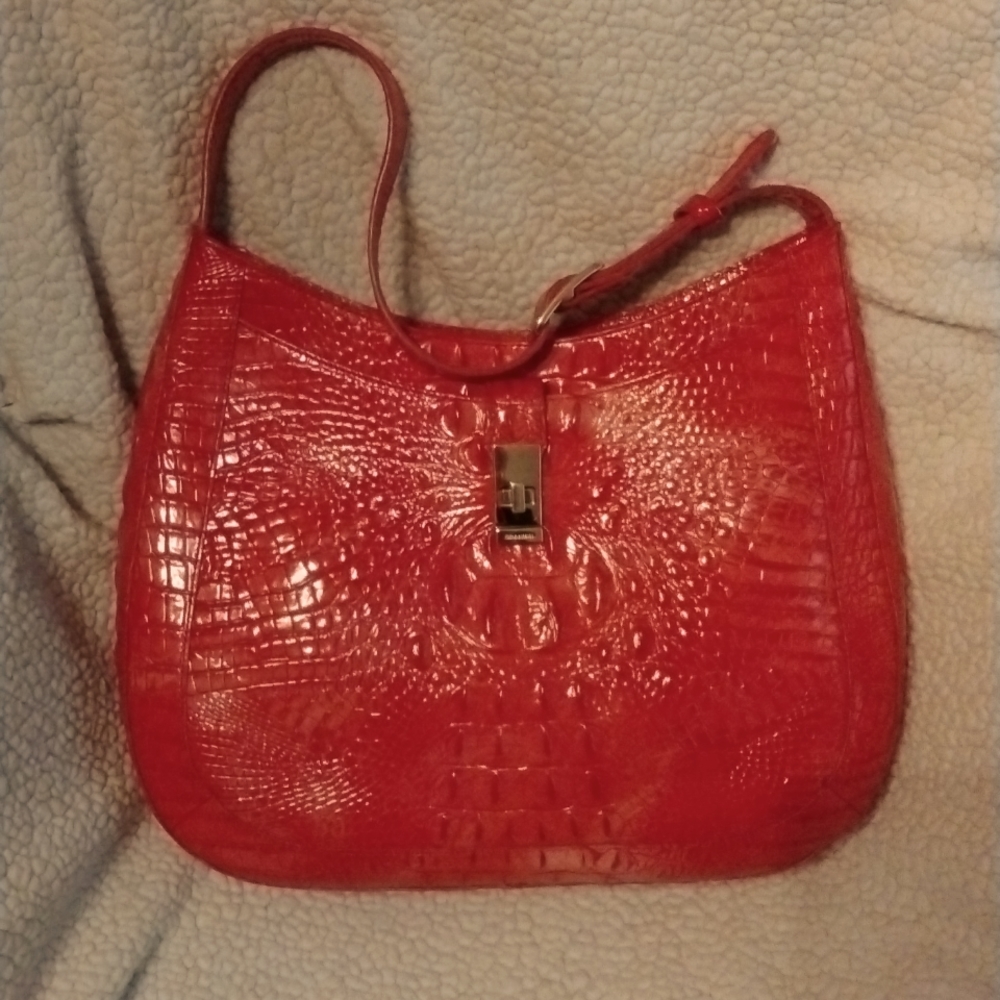 Brahmin Red Croc-Embossed Shoulder Bag